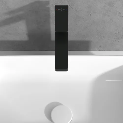 Bild von VILLEROY BOCH Architectura Square Einhebel-Waschtischarmatur erhöht mit Push-Open-Ablaufgarnitur, Matt Black #TVW125002000K5