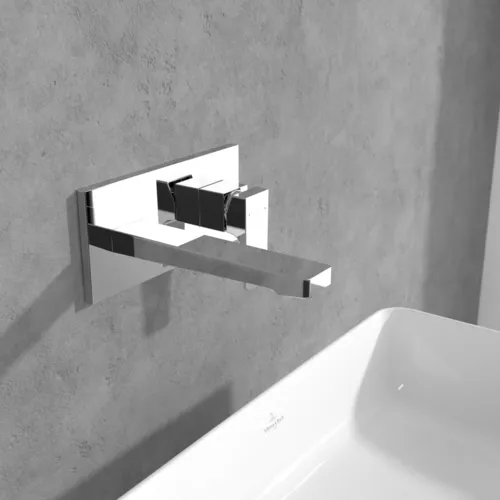 Bild von VILLEROY BOCH Architectura Square Einhebel-Waschtischarmatur mit Push-Open-Ablaufgarnitur, Chrom #TVW12500300061