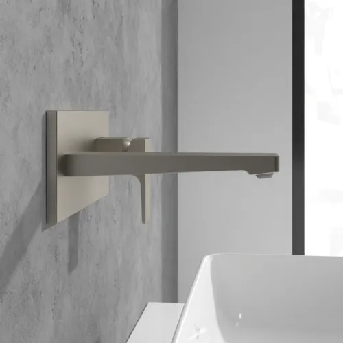 Picture of VILLEROY BOCH Architectura Square Single-lever basin mixer with push-open waste, Brushed Nickel Matt #TVW12500300064