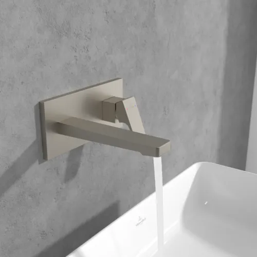 Picture of VILLEROY BOCH Architectura Square Single-lever basin mixer with push-open waste, Brushed Nickel Matt #TVW12500300064
