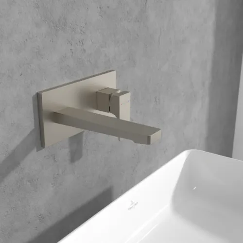 Picture of VILLEROY BOCH Architectura Square Single-lever basin mixer with push-open waste, Brushed Nickel Matt #TVW12500300064
