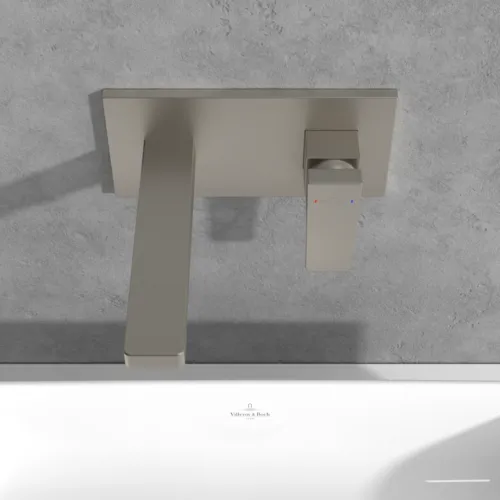 Picture of VILLEROY BOCH Architectura Square Single-lever basin mixer with push-open waste, Brushed Nickel Matt #TVW12500300064