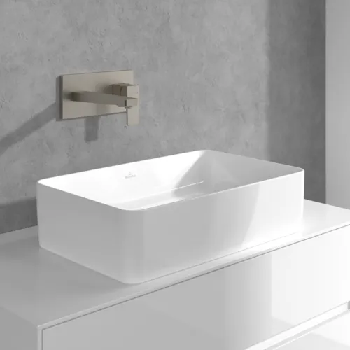 Picture of VILLEROY BOCH Architectura Square Single-lever basin mixer with push-open waste, Brushed Nickel Matt #TVW12500300064