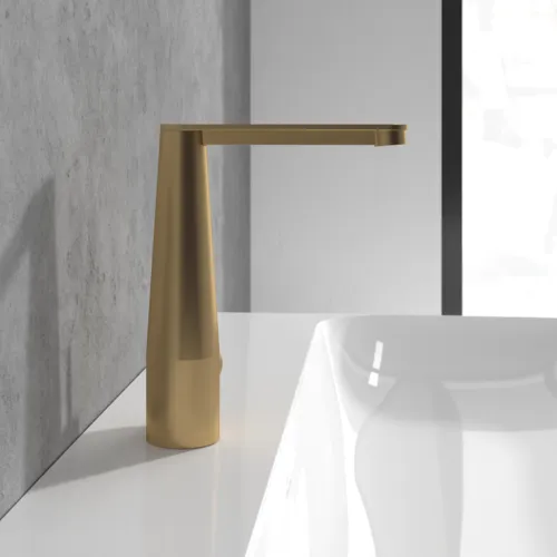 Bild von VILLEROY BOCH Conum Einhebel-Waschtischarmatur mit Push-Open-Ablaufgarnitur, Brushed Gold #TVW12700400076