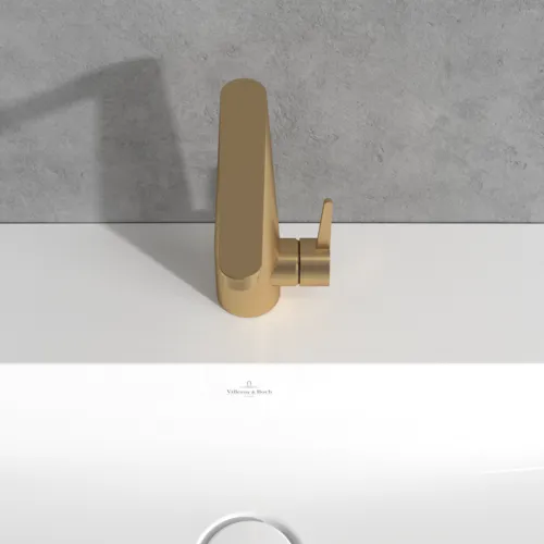 Bild von VILLEROY BOCH Conum Einhebel-Waschtischarmatur mit Push-Open-Ablaufgarnitur, Brushed Gold #TVW12700400076