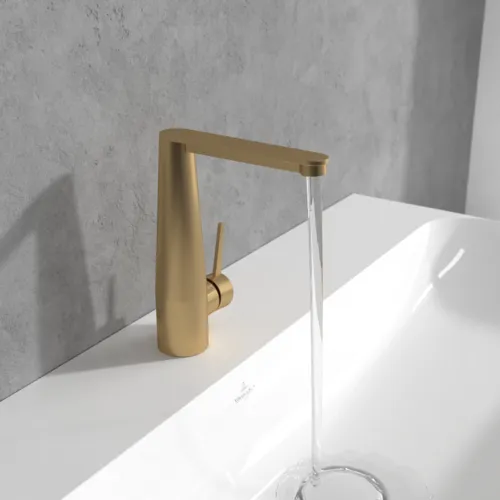 Bild von VILLEROY BOCH Conum Einhebel-Waschtischarmatur mit Push-Open-Ablaufgarnitur, Brushed Gold #TVW12700400076
