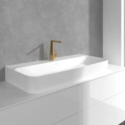 Bild von VILLEROY BOCH Conum Einhebel-Waschtischarmatur mit Push-Open-Ablaufgarnitur, Brushed Gold #TVW12700400076