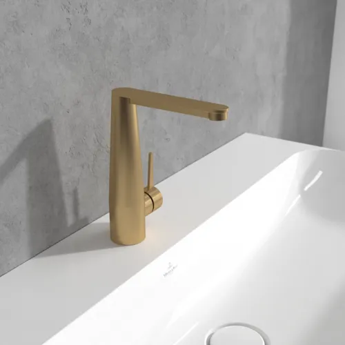 Bild von VILLEROY BOCH Conum Einhebel-Waschtischarmatur mit Push-Open-Ablaufgarnitur, Brushed Gold #TVW12700400076