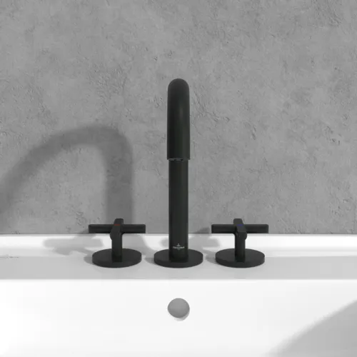 Picture of VILLEROY BOCH Loop & Friends Three-hole basin mixer without waste, Matt Black #TVZ106009000K5