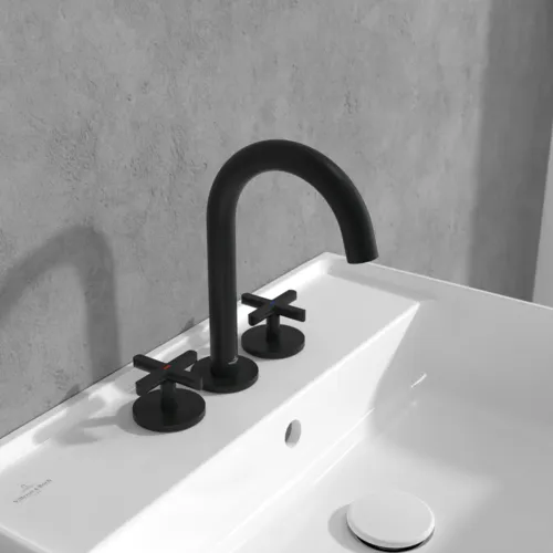 Picture of VILLEROY BOCH Loop & Friends Three-hole basin mixer without waste, Matt Black #TVZ106009000K5