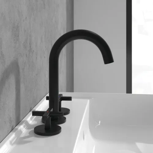 Picture of VILLEROY BOCH Loop & Friends Three-hole basin mixer without waste, Matt Black #TVZ106009000K5
