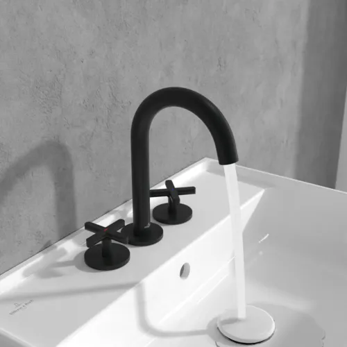 Picture of VILLEROY BOCH Loop & Friends Three-hole basin mixer without waste, Matt Black #TVZ106009000K5