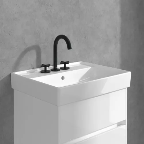 Picture of VILLEROY BOCH Loop & Friends Three-hole basin mixer without waste, Matt Black #TVZ106009000K5