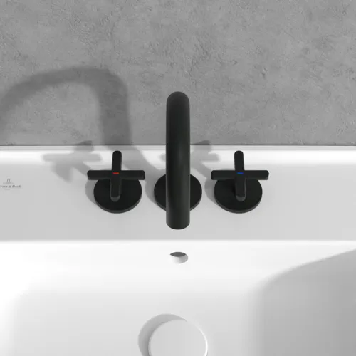Picture of VILLEROY BOCH Loop & Friends Three-hole basin mixer without waste, Matt Black #TVZ106009000K5