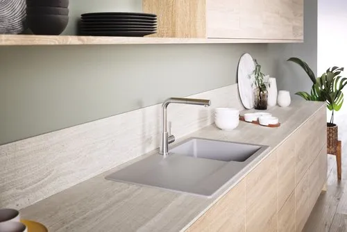 Bild von VILLEROY BOCH Siluet 50 Einbauspüle, inklusive Ablaufgarnitur mit Handbetätigung, aus TitanCeram, 900 x 510 mm, Steam CeramicPlus #333501SM