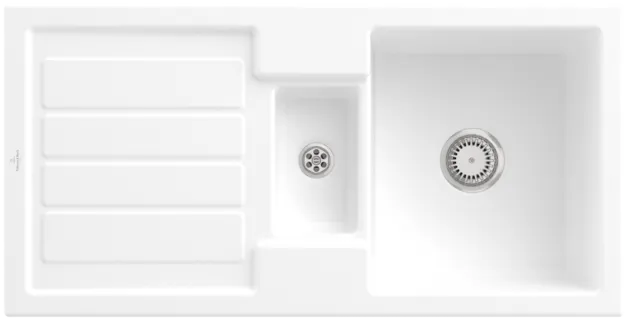 Bild von VILLEROY BOCH Flavia 60 Einbauspüle, inklusive Ablaufgarnitur mit Handbetätigung, aus Keramik, 1010 x 510 mm, Stone White CeramicPlus #330401RW
