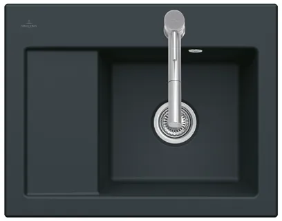 Bild von VILLEROY BOCH Subway 45 Compact Einbauspüle, inklusive Ablaufgarnitur mit Excenterbetätigung, aus Keramik, 650 x 510 mm, Graphite CeramicPlus #331202I4