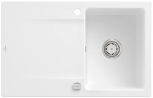 Bild von VILLEROY BOCH Siluet 45 Einbauspüle, inklusive Ablaufgarnitur mit Excenterbetätigung, aus TitanCeram, 800 x 510 mm, Stone White CeramicPlus #333402RW