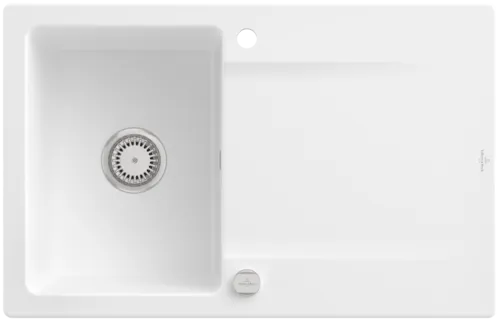 Bild von VILLEROY BOCH Siluet 45 Einbauspüle, inklusive Ablaufgarnitur mit Excenterbetätigung, aus TitanCeram, 800 x 510 mm, Stone White CeramicPlus #333402RW