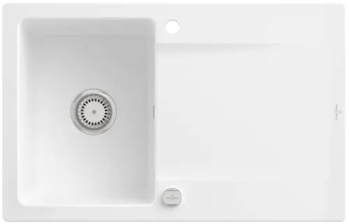 Bild von VILLEROY BOCH Siluet 45 Einbauspüle, inklusive Ablaufgarnitur mit Excenterbetätigung, aus TitanCeram, 800 x 510 mm, Snow White CeramicPlus #333402KG