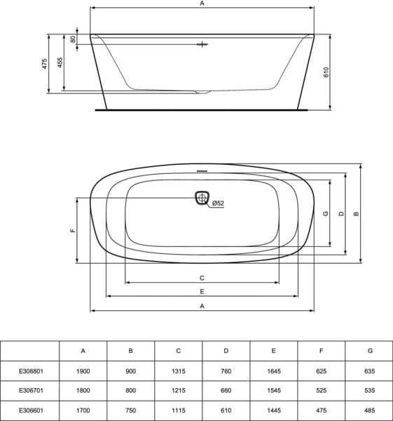 Bild von IDEAL STANDARD Dea 170 x 75cm freestanding double ended bath with clicker waste and integrated slotted overflow standard white White E306601