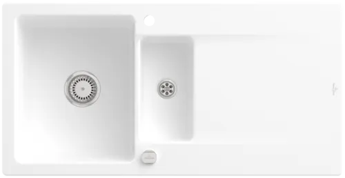 Bild von VILLEROY BOCH Siluet 60 R Einbauspüle, inklusive Ablaufgarnitur mit Excenterbetätigung, aus TitanCeram, 1000 x 510 mm, Stone White CeramicPlus #333702RW