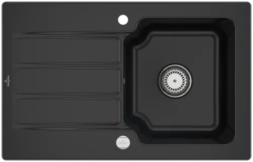 Bild von VILLEROY BOCH Architectura 45 Einbauspüle, inklusive Ablaufgarnitur mit Excenterbetätigung, aus Keramik, 800 x 510 mm, Pure Black #334002R7