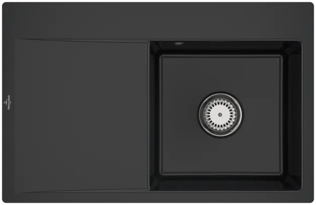 Bild von VILLEROY BOCH Subway Style 45 Flat flächenbündige Spüle, inklusive Ablaufgarnitur mit Handbetätigung, aus Keramik, 780 x 510 mm, Ebony CeramicPlus #33471FS5