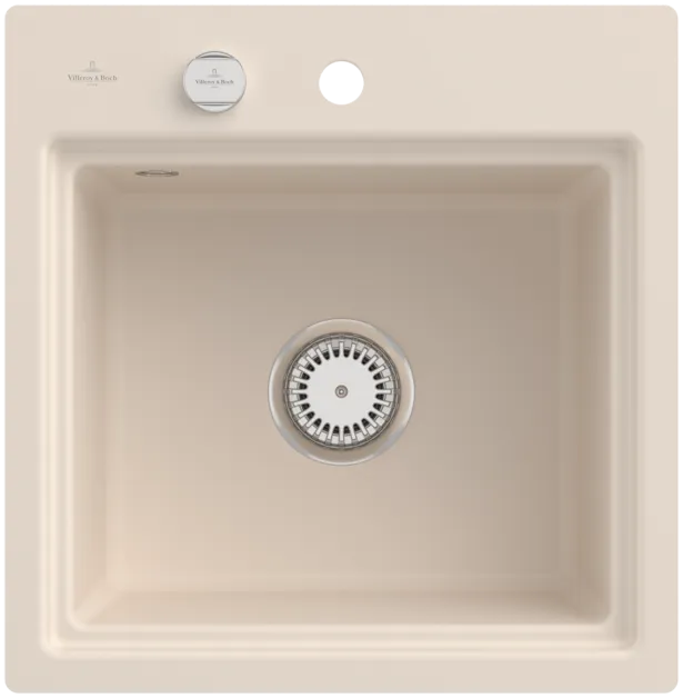 Obrázek VILLEROY BOCH Subway Style 50 S Flat Flush-mounted sink, included Waste system pop-up, Draining rack, of Ceramic, 500 x 510 mm, Ivory CeramicPlus #335A2FFU