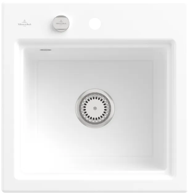 Bild von VILLEROY BOCH Subway Style 50 S Einbauspüle, inklusive Ablaufgarnitur mit Excenterbetätigung, Abtropfgitter, aus Keramik, 500 x 510 mm, Snow White CeramicPlus #335A02KG