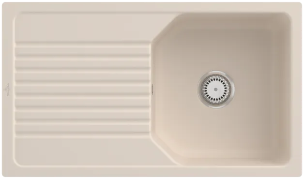 Bild von VILLEROY BOCH Linara 50 Flat flächenbündige Spüle, inklusive Ablaufgarnitur mit Handbetätigung, aus Keramik, 840 x 490 mm, Ivory CeramicPlus #33851FFU