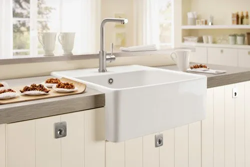 Picture of VILLEROY BOCH Single-bowl sink Single-bowl sink, included Waste system hand-operated, Fastening set, of Ceramic, 595 x 630 mm, White Alpin CeramicPlus #632061R1