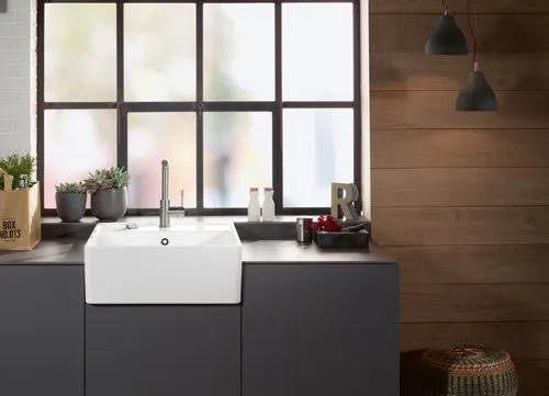 Obrázek VILLEROY BOCH Single-bowl sink Single-bowl sink, included Waste system pop-up, Fastening set, of Ceramic, 595 x 630 mm, White Alpin CeramicPlus #632062R1