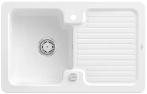 Bild von VILLEROY BOCH Condor 45 Einbauspüle, inklusive Ablaufgarnitur mit Excenterbetätigung, aus Keramik, 800 x 510 mm, Stone White CeramicPlus #674502RW