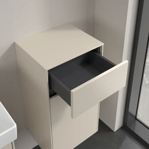 Obrázek VILLEROY BOCH Boční skříňka Collaro, 1 dvířka, 1 zásuvka, 404 x 748 x 349 mm, Cashmere Grey / Cashmere Grey #C03201VN