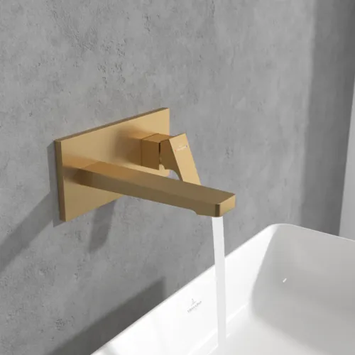 Bild von VILLEROY BOCH Architectura Square Einhebel-Waschtischarmatur mit Push-Open-Ablaufgarnitur, Brushed Gold #TVW12500300076