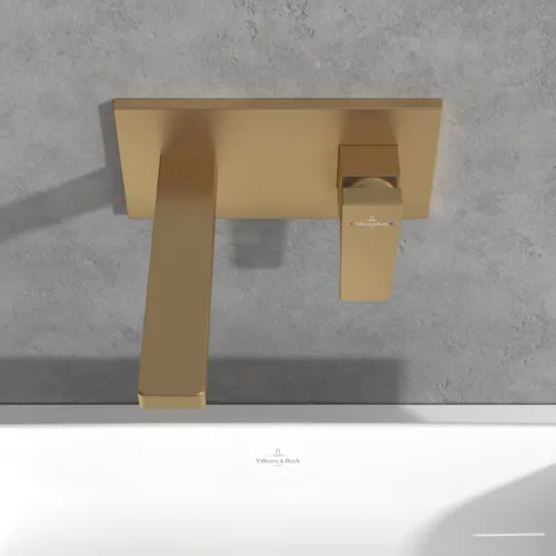 Bild von VILLEROY BOCH Architectura Square Einhebel-Waschtischarmatur mit Push-Open-Ablaufgarnitur, Brushed Gold #TVW12500300076