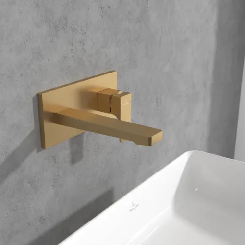 Bild von VILLEROY BOCH Architectura Square Einhebel-Waschtischarmatur mit Push-Open-Ablaufgarnitur, Brushed Gold #TVW12500300076