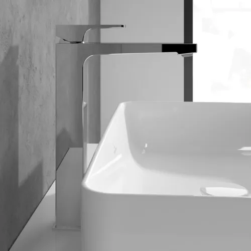Bild von VILLEROY BOCH Architectura Square Einhebel-Waschtischarmatur erhöht mit Push-Open-Ablaufgarnitur, Chrom #TVW12500200061