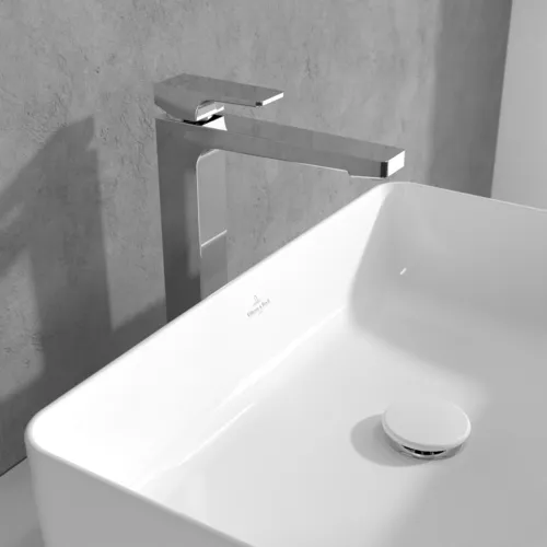 Bild von VILLEROY BOCH Architectura Square Einhebel-Waschtischarmatur erhöht mit Push-Open-Ablaufgarnitur, Chrom #TVW12500200061