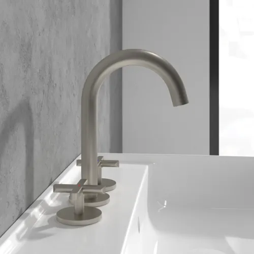 Bild von VILLEROY BOCH Loop & Friends Dreiloch-Waschtischarmatur ohne Ablaufgarnitur, Brushed Nickel Matt #TVZ10600900064