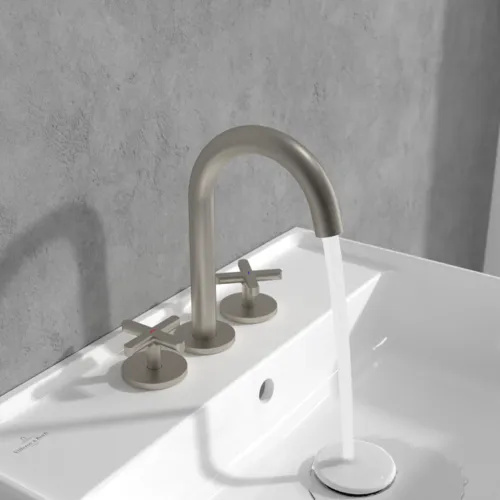 Bild von VILLEROY BOCH Loop & Friends Dreiloch-Waschtischarmatur ohne Ablaufgarnitur, Brushed Nickel Matt #TVZ10600900064