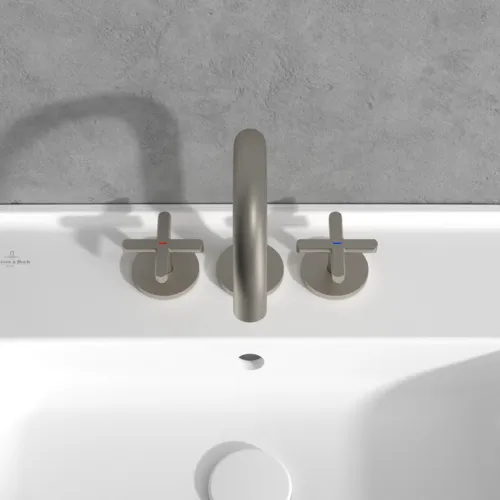 Bild von VILLEROY BOCH Loop & Friends Dreiloch-Waschtischarmatur ohne Ablaufgarnitur, Brushed Nickel Matt #TVZ10600900064
