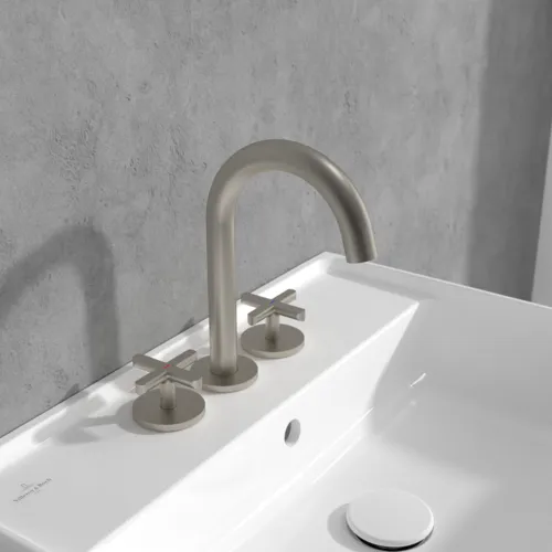 Bild von VILLEROY BOCH Loop & Friends Dreiloch-Waschtischarmatur ohne Ablaufgarnitur, Brushed Nickel Matt #TVZ10600900064