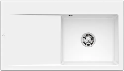 Bild von VILLEROY BOCH Subway Style 50 Flat flächenbündige Spüle, inklusive Ablaufgarnitur mit Handbetätigung, aus Keramik, 880 x 490 mm, Weiß Alpin CeramicPlus #33511FR1