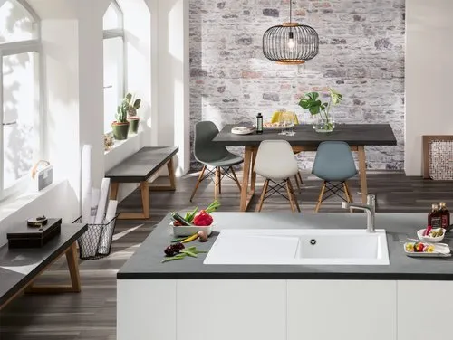 Bild von VILLEROY BOCH Subway Style 50 Einbauspüle, inklusive Ablaufgarnitur mit Handbetätigung, aus Keramik, 900 x 510 mm, Weiß Alpin CeramicPlus #335101R1