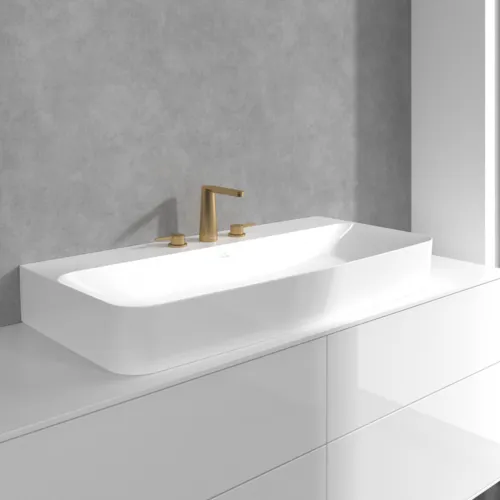 Bild von VILLEROY BOCH Conum Dreiloch-Waschtischarmatur ohne Ablaufgarnitur, Brushed Gold #TVW12700100176