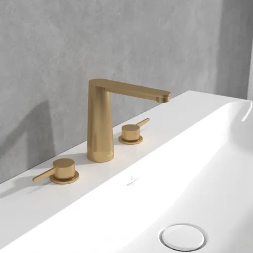 Bild von VILLEROY BOCH Conum Dreiloch-Waschtischarmatur ohne Ablaufgarnitur, Brushed Gold #TVW12700100176