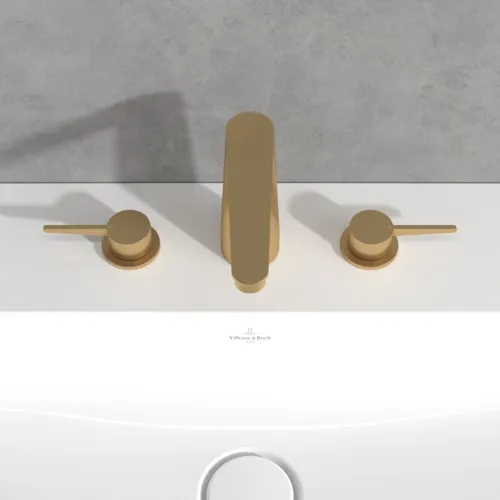 Bild von VILLEROY BOCH Conum Dreiloch-Waschtischarmatur ohne Ablaufgarnitur, Brushed Gold #TVW12700100176