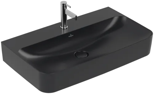 Bild von VILLEROY BOCH Finion Waschbecken, 800 x 470 x 165 mm, Pure Black CeramicPlus, mit verdecktem Überlauf, Unterseite geschliffen #41688CR7